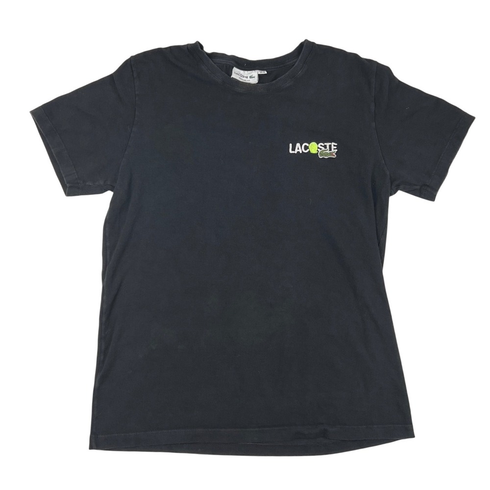 Lacoste T-Shirt Medium Black 100% Cotton Tennis Logo Tee Regular Fit‎ Preppy GUC